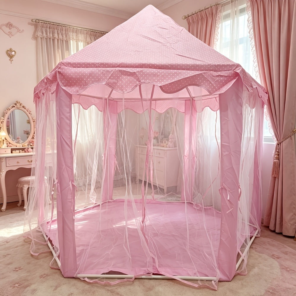 Kids Princess Tent Hexagonal Play Tent with Sheer Door Curtain ¨C Flower Pattern Mosquito Net Castle for Girls, Indoor Outdoor Playhouse Canopy Bed Tent