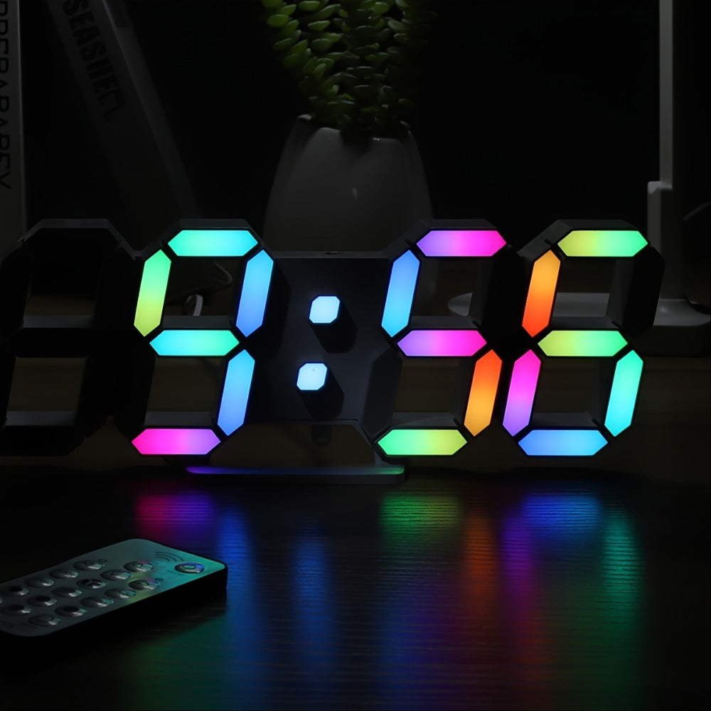 Digital Wall Clock RGB Neon LED 9.7¡± Large Display ¨C Aesthetic Alarm Clock with Remote Control, Adjustable Brightness, Date & Temperature Display for Bedroom, Living Room, Office & Gym