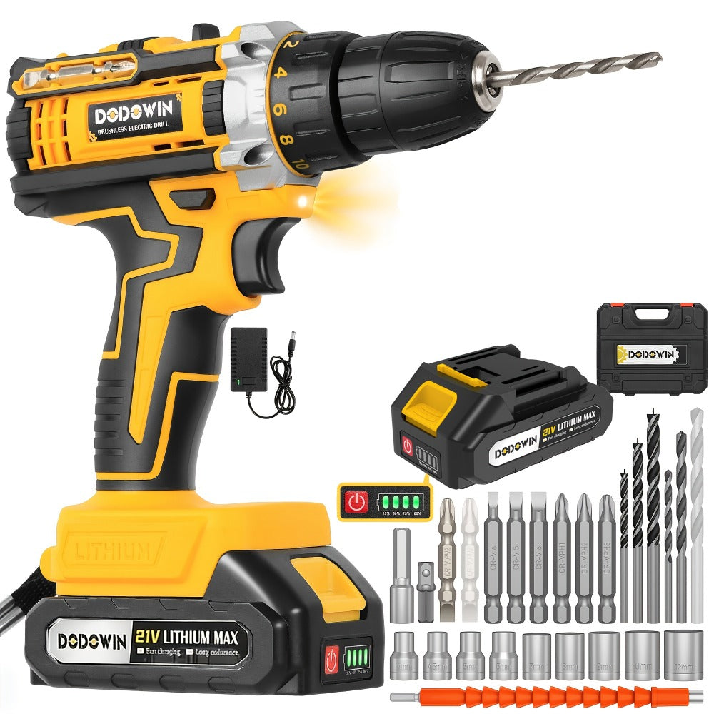 Cordless Impact Drill Set 12V / 21V Electric Drill Kit ¨C 45Nm Torque, 2-Speed, Keyless Chuck, LED Light, Battery & Charger Included, Up to 115pcs Accessories for Home Repair, DIY & Construction