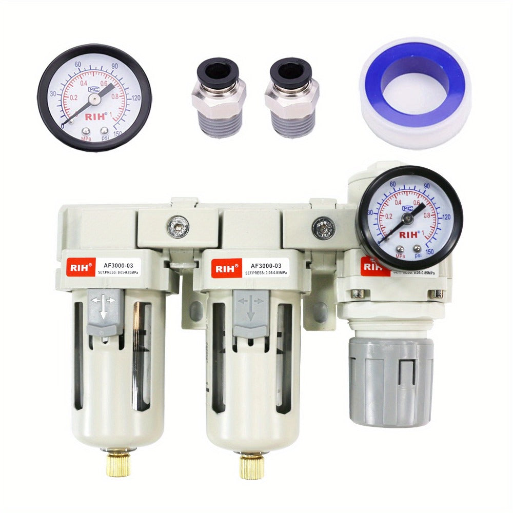 Air Filter Regulator Combo AC3110-03 High Pressure Compressed Air Source Treatment Unit - FRL Combination Filter Regulator Lubricator for Industrial Commercial Pneumatic Systems, Purifies & Regulates Air
