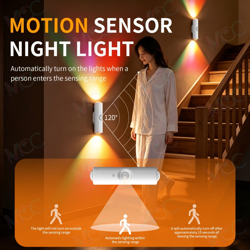 LED Magnetic Night Light Dual Voice & Motion Sensor ¨C 9 Colors Dimmable, 665mAh Battery, Drill-Free Magnetic Install for Hallway, Bedside & Storage Room Ambient Lighting