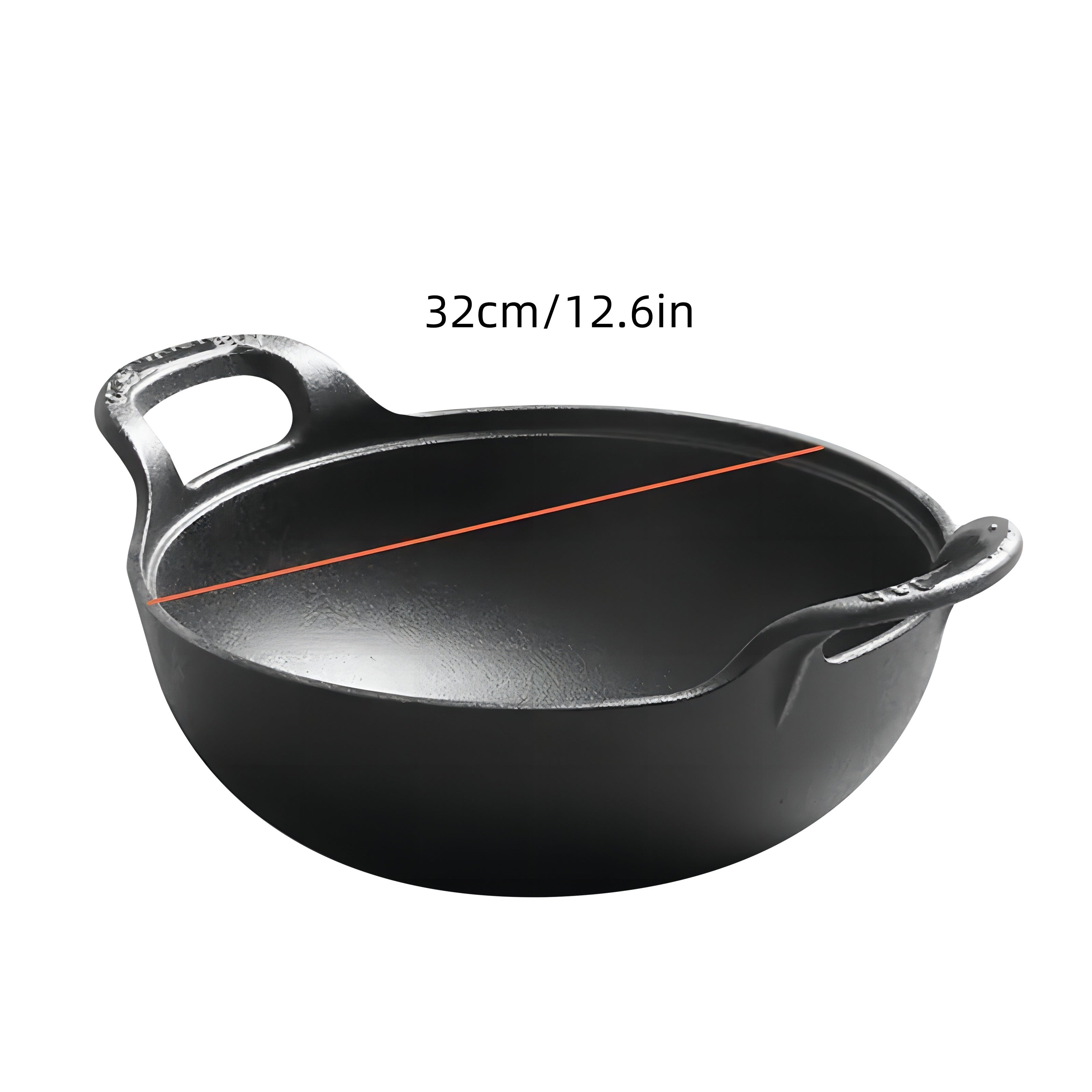 Cast Iron Wok Skillet Non-Stick Deep Stir Fry Pan with Dual Handles - Heavy Duty Uncoated Traditional Cooking Pot Multi-Size 9.84 10.62 11.81 12.59 Inch for Home Outdoor Grilling Baking