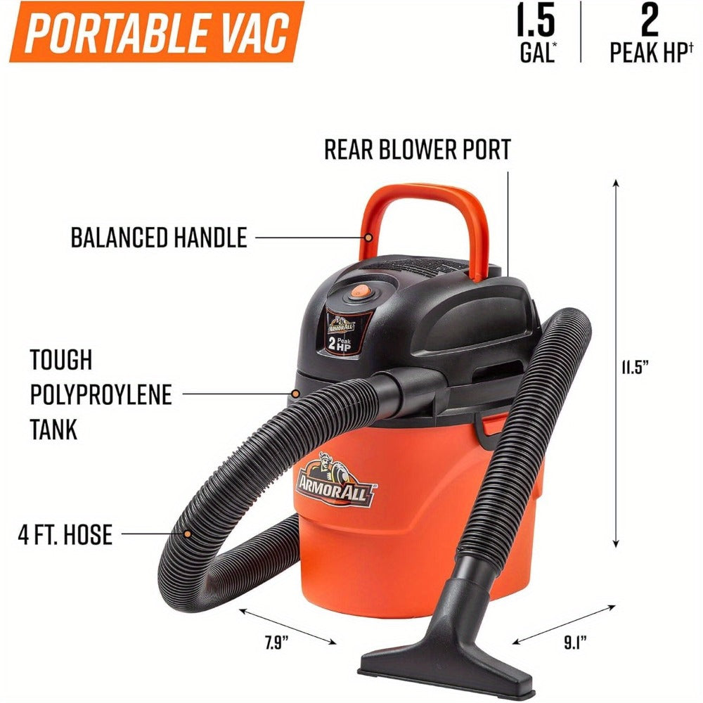 Portable Wet Dry Vacuum Cleaner 1.5 Gallon 2 Peak HP Shop Vac with Blower Function, Compact Car Interior Vacuum for Home Workshop Garage Auto Detailing