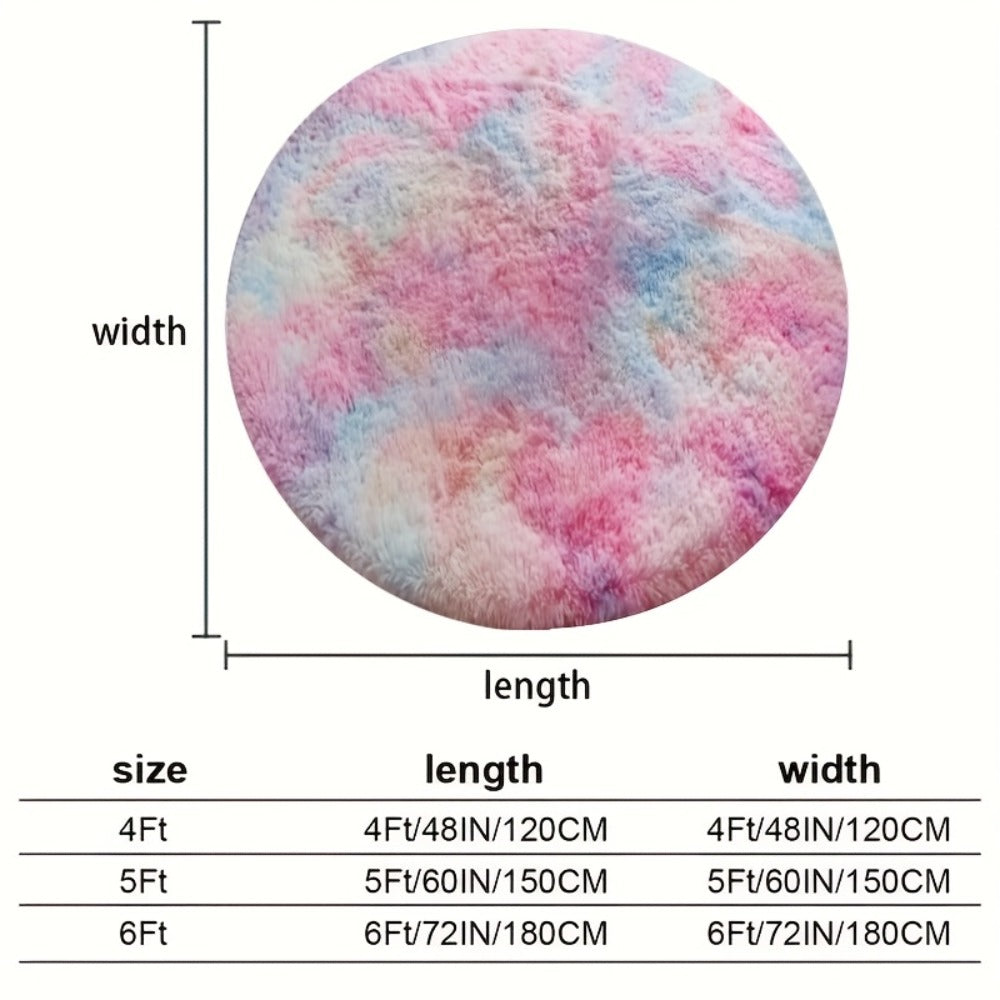 Round Area Rug Soft Shaggy Plush Circle Rug Non-Slip Indoor Floor Mat for Living Room Bedroom Dorm Tie Dye Rainbow Multi-Color Multi-Size
