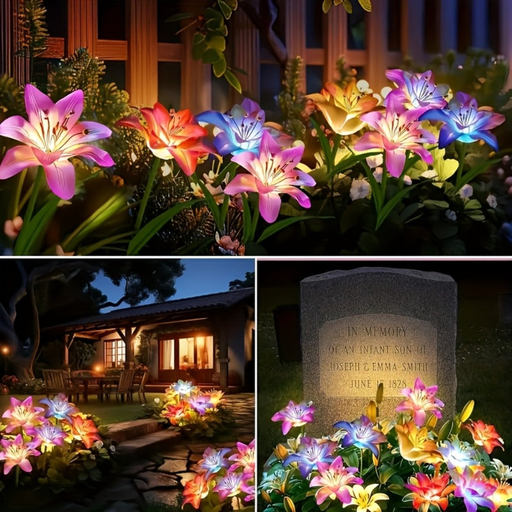 Solar Garden Lights Blooming Lily Flower | 7 Color Changing LED | Waterproof Outdoor Solar Stake Lights | Yard Patio Pathway Gravestone Decor | 2 4 12 Pack Solar Flower Lights