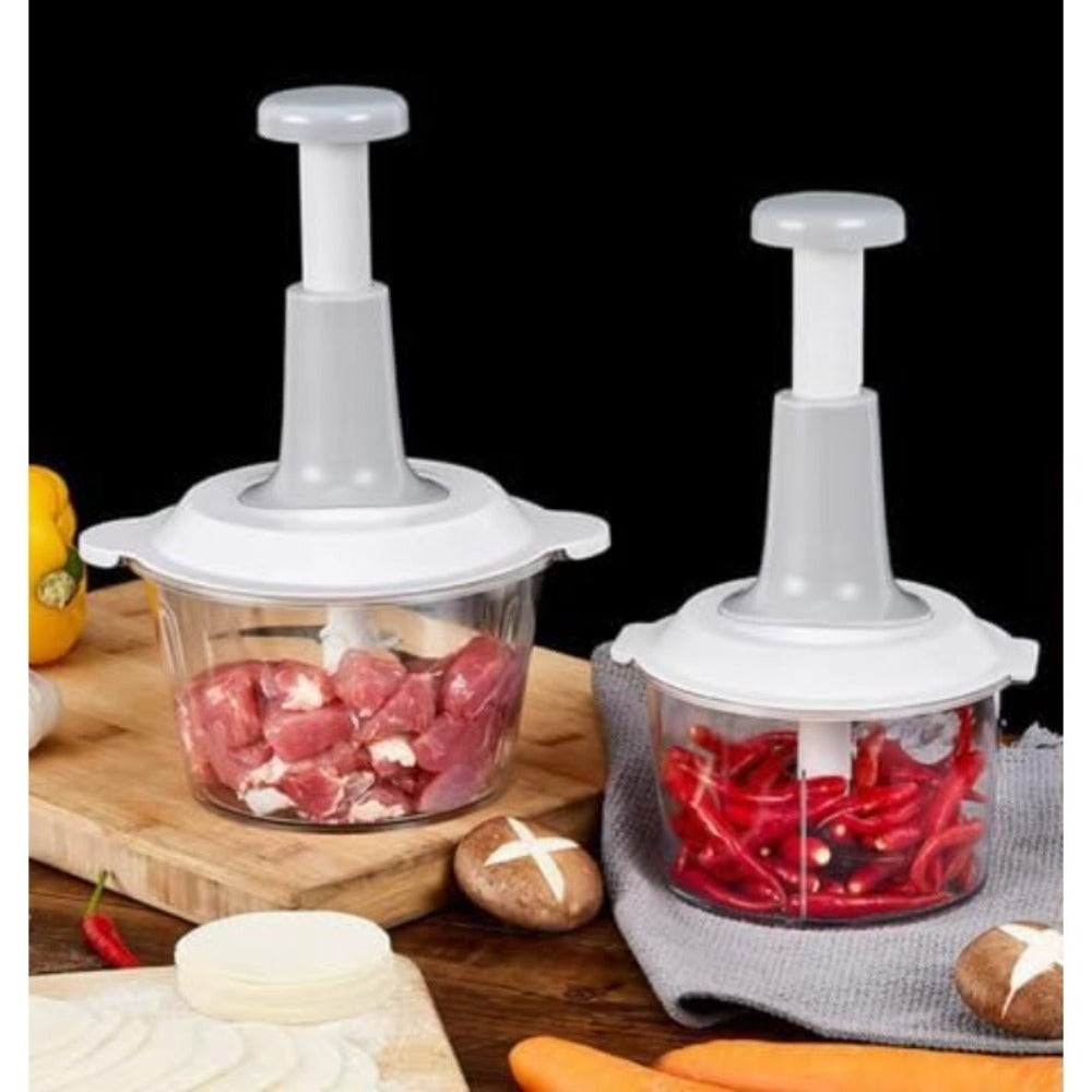 Manual Food Chopper 2L Pull Cord Vegetable Chopper Onion Mincer Garlic Press Meat Grinder with Container - BPA-Free Manual Hand Chopper Kitchen Tool for Salad Herbs Nuts