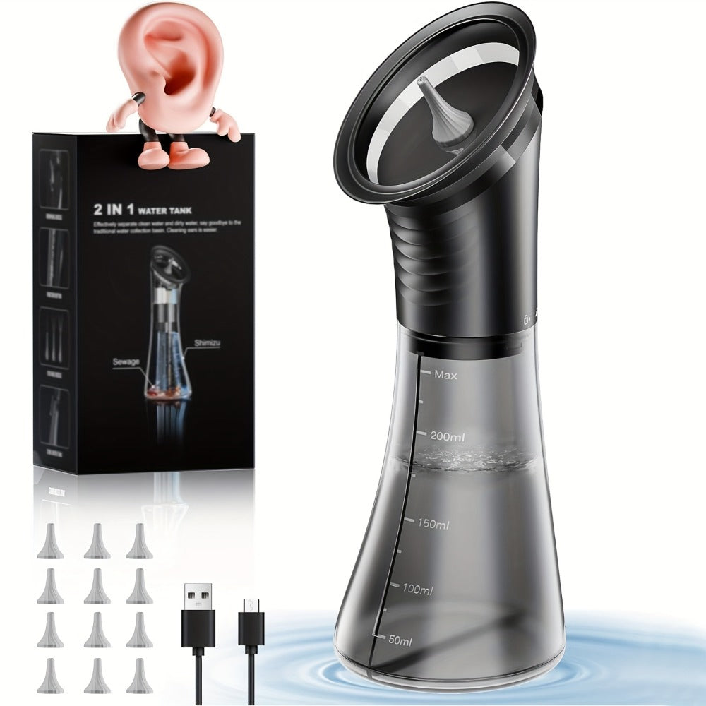 Ear Wax Removal Kit Electric Hydraulic Pro ¨C 3-Speed Water Flushing Ear Cleaner with Temp Sensor, Visual Waste Tank, USB Rechargeable, Nozzle Belt, Medical-Grade Safe Home Ear Care System