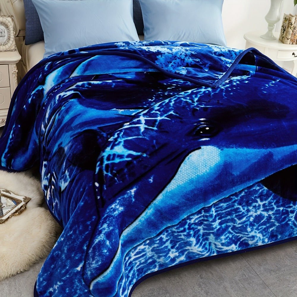 Reversible Plush Blanket 2-Ply 520GSM Milk Velvet - Soft Warm Queen King Size Blanket with Vibrant Animal & Floral Designs, All-Season Bed Couch Throw