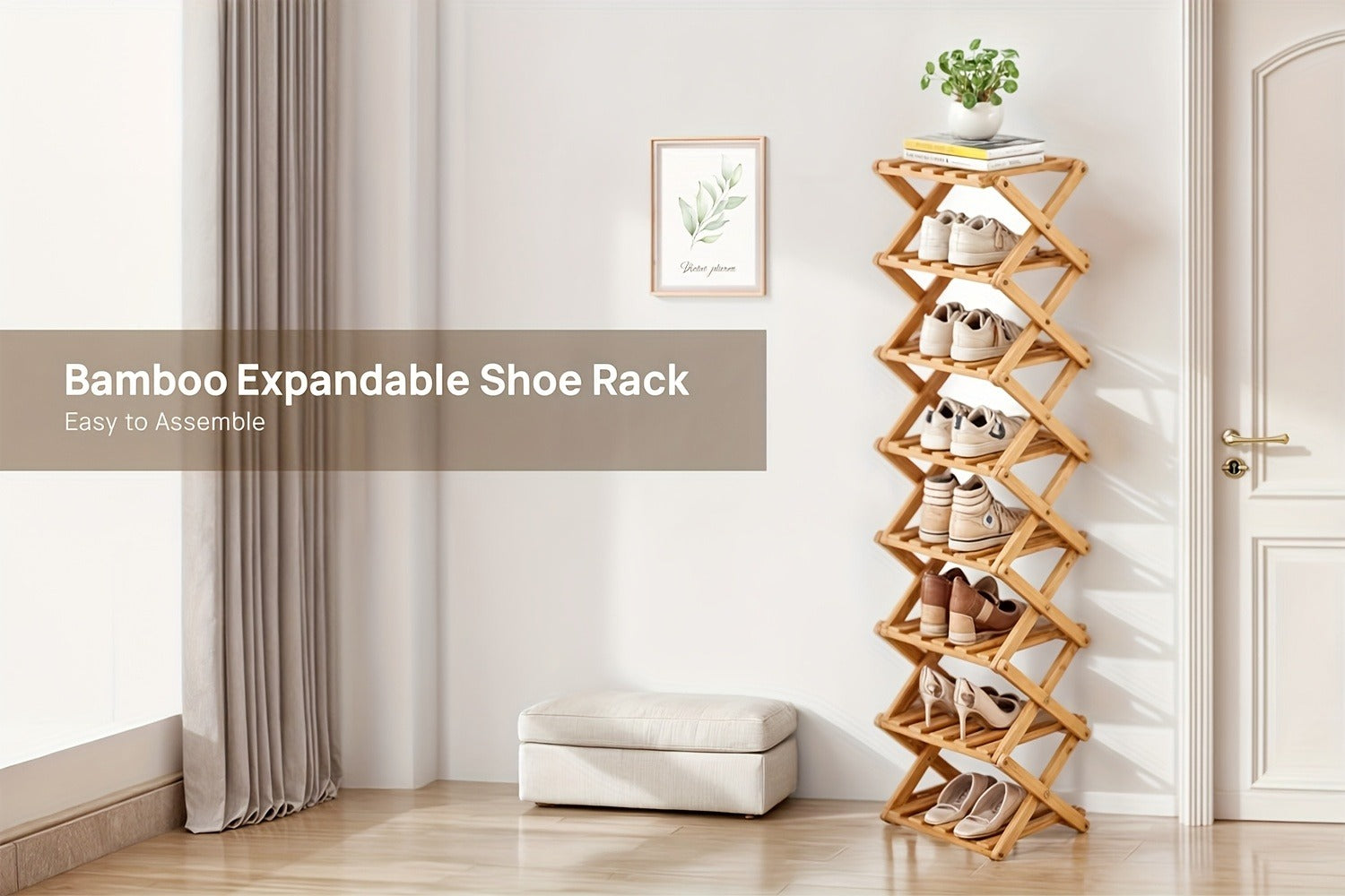 Bamboo Shoe Rack Foldable Multi-Tier ¨C Space-Saving Shoe Storage Shelf, Easy Assembly Standalone Organizer for Entryway, Hallway, Bedroom, Bathroom & Office ¨C 6 or 8 Tier Options