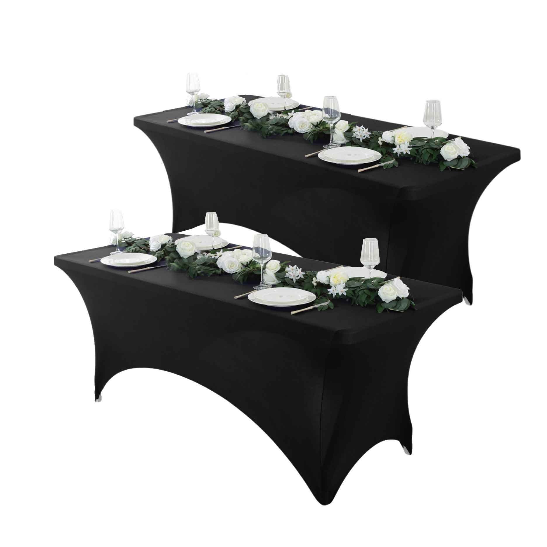 Spandex Fitted Tablecloth 4ft 6ft 8ft | Wrinkle-Free Stretch Rectangle Table Cover for Wedding Party Event Banquet