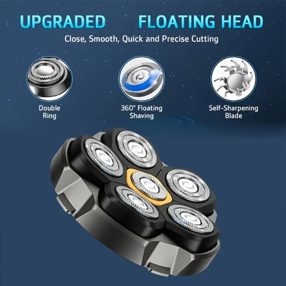 Head Shaver for Bald Men 6-Blade Electric Head Razor Magnetic Floating Blades USB-C Rechargeable 1400mAh LED Display Travel Lock 2-Speed Skin-Friendly Gift for Dad Boyfriend