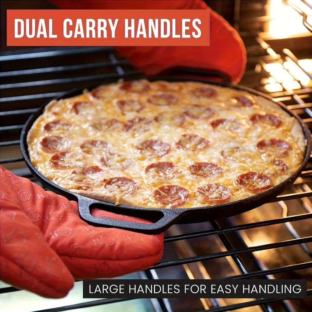 Cast Iron Skillet Non-Stick Pan for Pizza BBQ Pancakes - Heavy Duty Pre-Seasoned Cast Iron Pan Compatible with Gas Electric Induction Stovetops Oven Campfire - Home Kitchen Outdoor Cooking