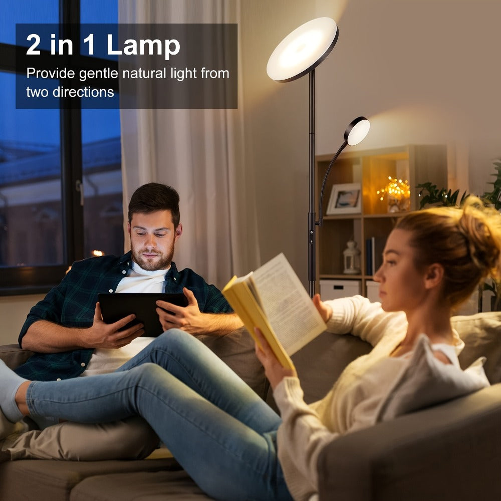 LED Floor Lamp with Reading Light ¨C 27W 2300LM Dimmable Torchiere Standing Lamp, 4 Color Temperatures, Remote & Touch Control, Metal Base for Living Room Bedroom Home Office (Black/White)