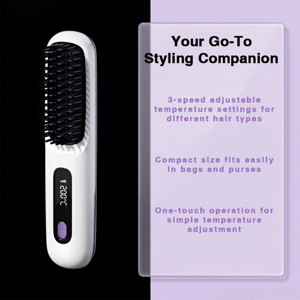 Cordless Hair Straightening Brush ¨C Mini Rechargeable Portable Straightener Comb for Travel Daily Styling, Fast Heating Anti-Scald Frizz Control for All Hair Types, Black & White