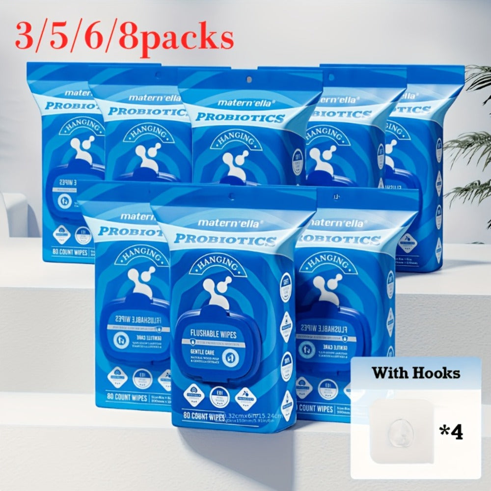 Flushable Wet Wipes for Adults with Probiotics ¨C Plant-Based Fibers, Fragrance Free, Sewer Safe, Soft & Thick Disposable Butt Wipes, Travel & Camping Must-Have, for Incontinence & Personal Care (3/5/6/8 Packs)