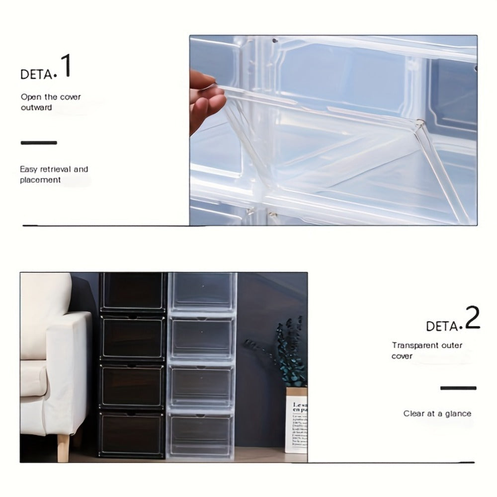 Clear Shoe Organizer Box 6-Pack, Stackable Shoe Storage with Magnetic Door, Dustproof Sneaker Display Case for Women & Men, Front-Loading Large Plastic Closet Shoe Rack for Boots & Hats