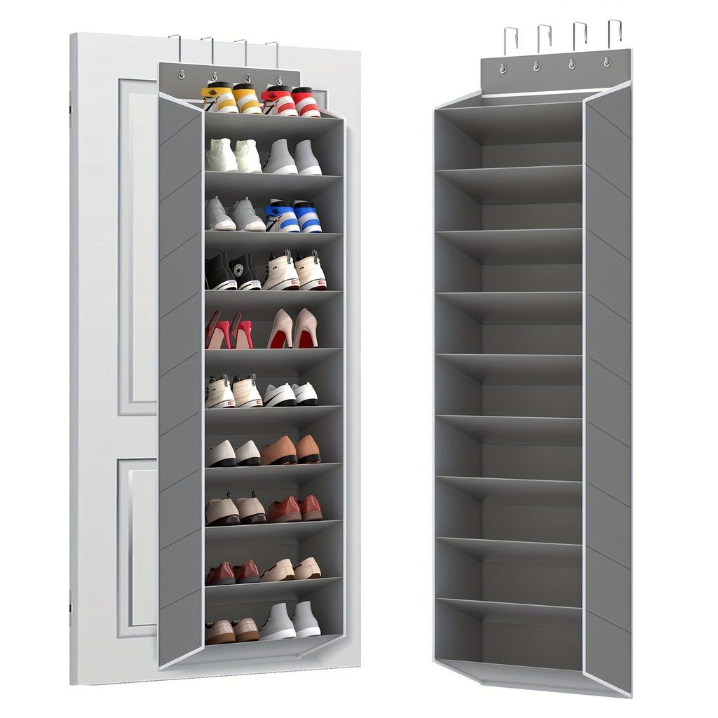 10-Tier Over-the-Door Shoe Rack Organizer with 4 Metal Hooks - Holds 20 Pairs, Large Capacity Hanging Shoe Storage