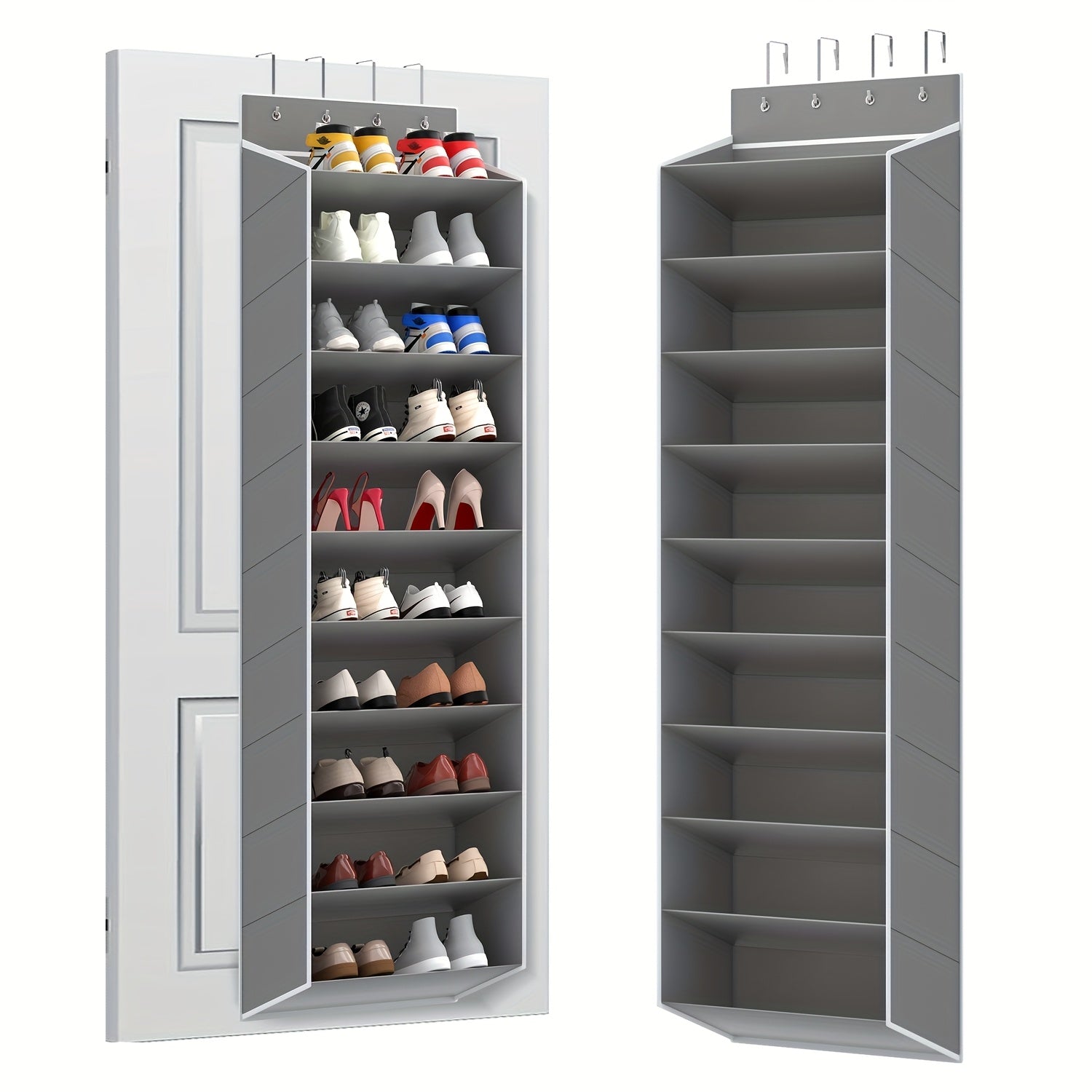 10-Tier Over-the-Door Shoe Rack Organizer with 4 Metal Hooks - Holds 20 Pairs, Large Capacity Hanging Shoe Storage