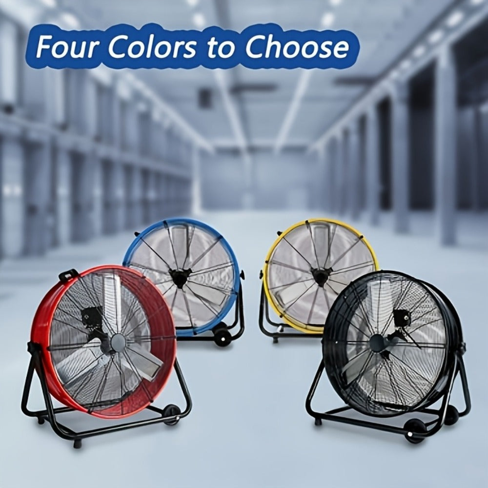 Industrial Floor Fan 24 Inch 9000 CFM Heavy Duty Drum Fan 3-Speed 360 Degree Tilt with Casters and Handle for Warehouse Garage Patio Workshop Gym Large Area Cooling