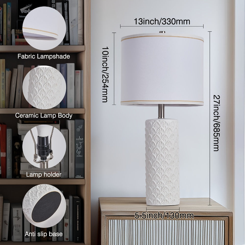 Ceramic Table Lamp ¨C Modern Farmhouse Bedside Lamp with Drum Shade, 3 Color Temperature, Knob Switch, 9W LED Bulb Included, Rustic Nightstand Desk Light for Bedroom Living Room Office Dorm (Multiple Colors)