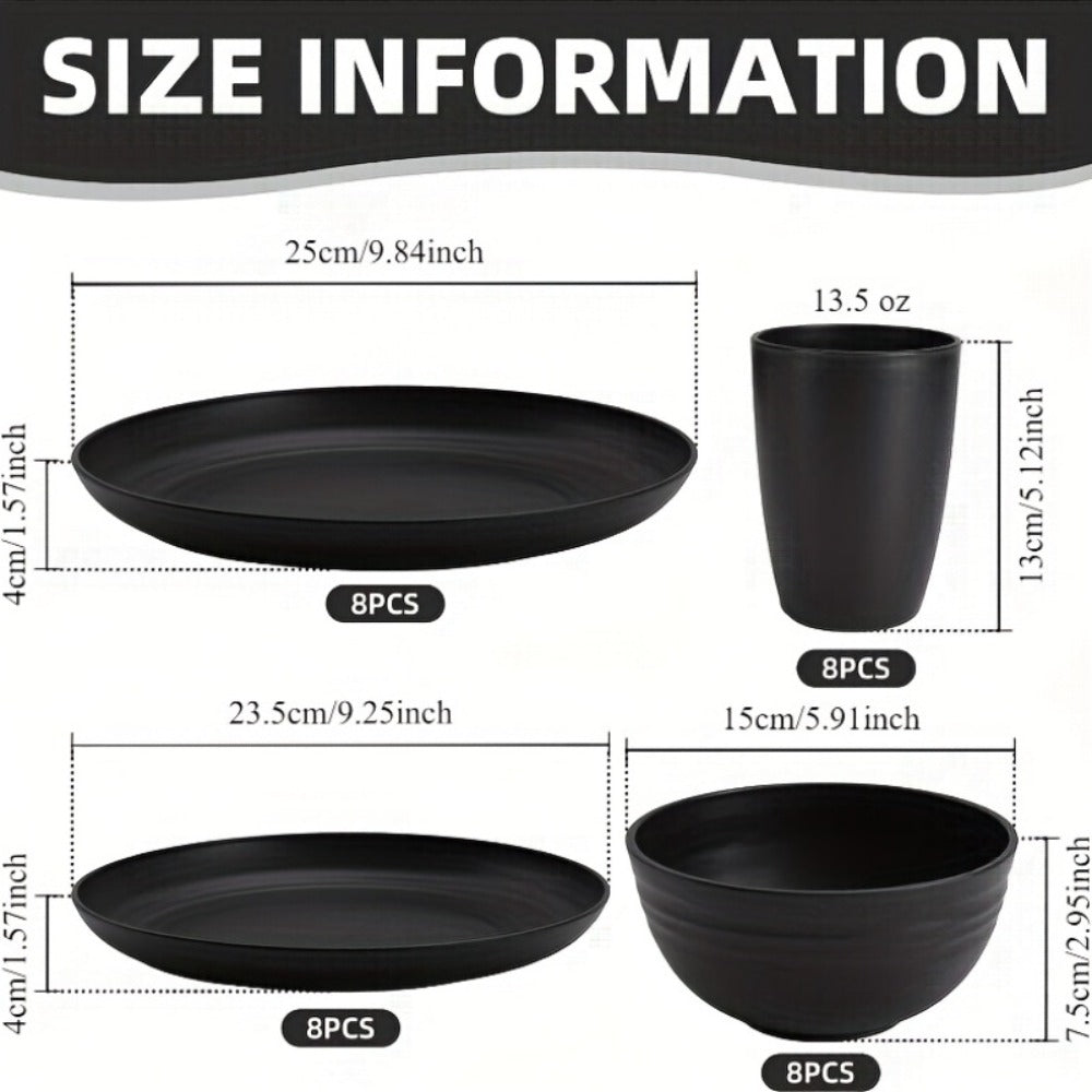 Wheat Straw Dinnerware Set 16 or 32 Piece ¨C Plates & Bowls for 4 or 8 People, Microwave & Dishwasher Safe Plastic Dish Set, Lightweight Colorful Tableware for Home, Party & Holiday