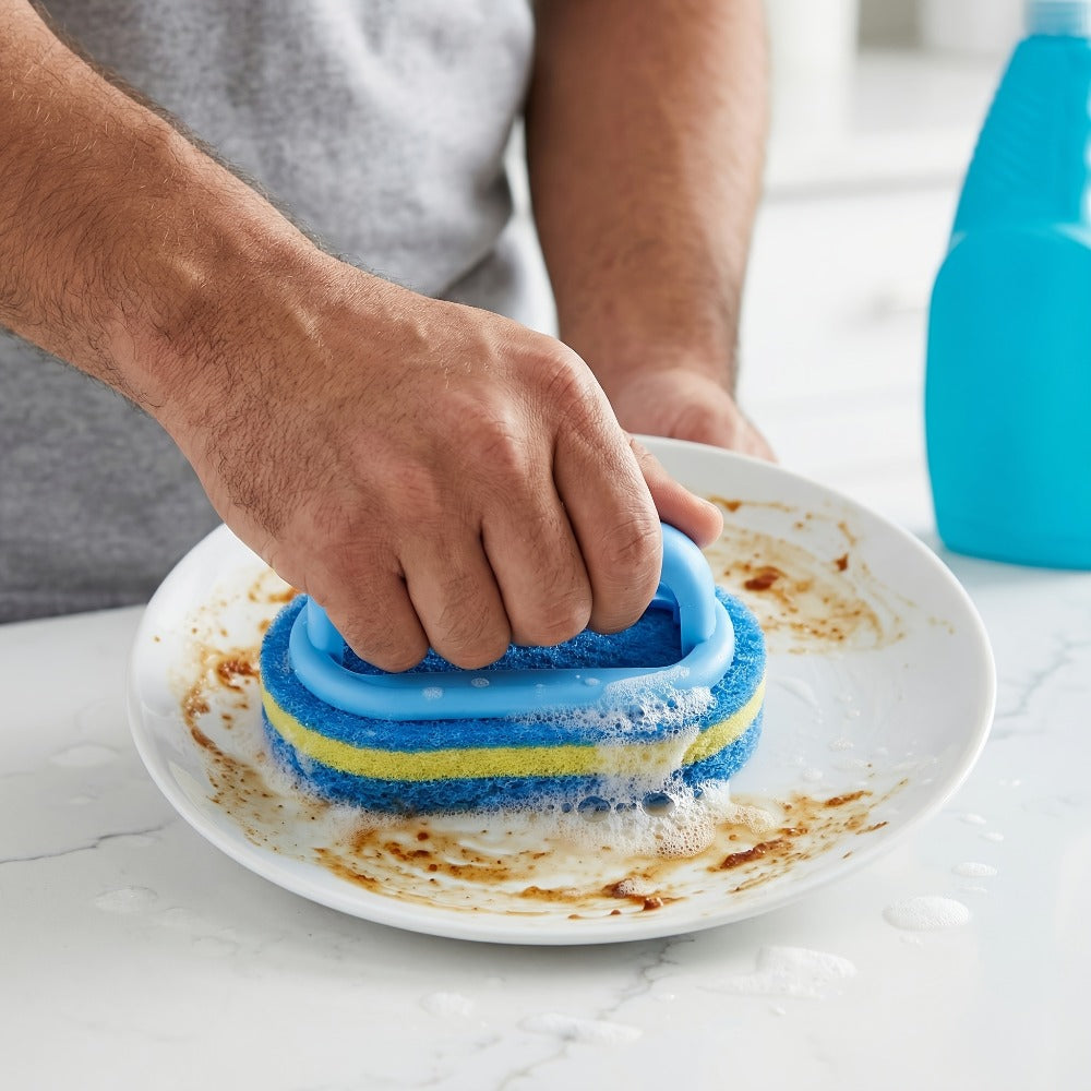 Natural Sponge Cleaning Brushes Set of 5 ¨C Thickened Ergonomic Handle, Quick-Drying, Pill-Free, Multi-Surface Kitchen Bathroom Dishware Pool Scrubber Pads