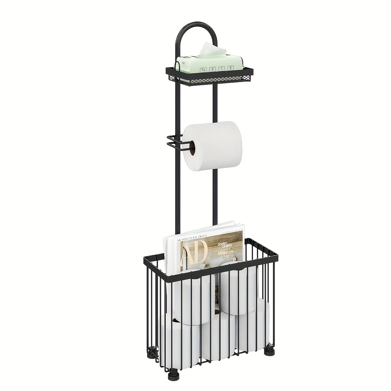 Toilet Paper Holder Freestanding with 6 Roll Storage Durable Steel Oil Rubbed Bronze Bathroom Organizer Space Saving No Installation Required