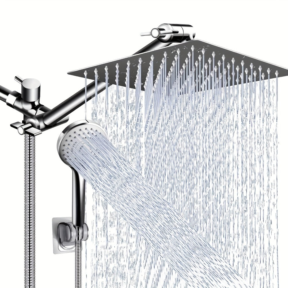 Rain Shower Head with Handheld Spray Combo 8 10 12 Inch High Pressure Rainfall Showerhead Adjustable Arm Wall Mount Chrome Black Bathroom