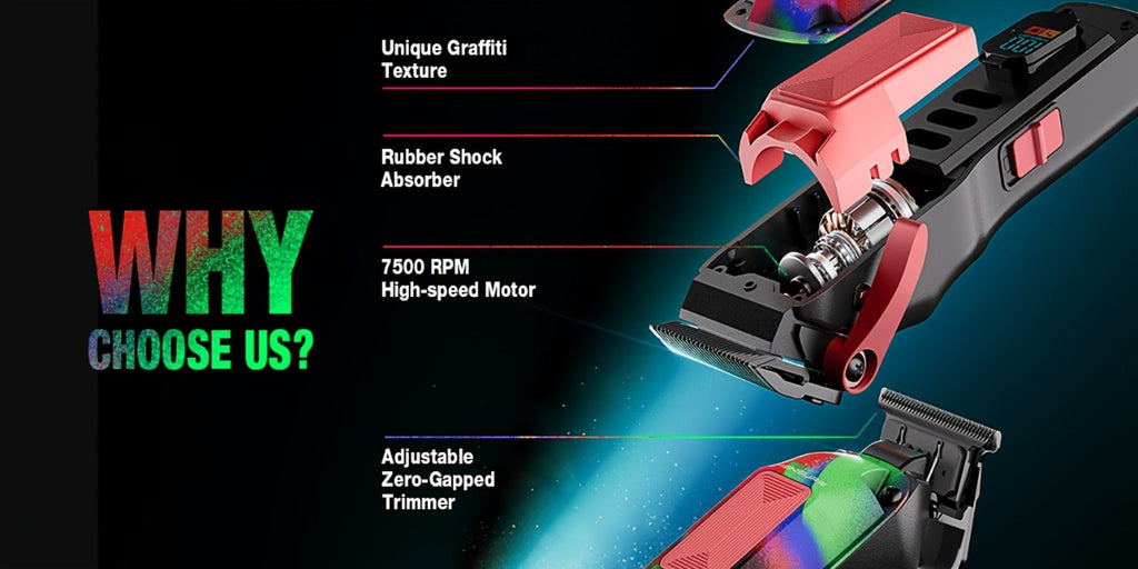 Professional Hair Clippers for Men ¨C 7500RPM Cordless Barber Clipper Kit with Graffiti Metal Body, Zero-Gapped Adjustable Blade, 10 Color Guide Combs & Storage Bag, Fade Clipper for Home & Salon Use
