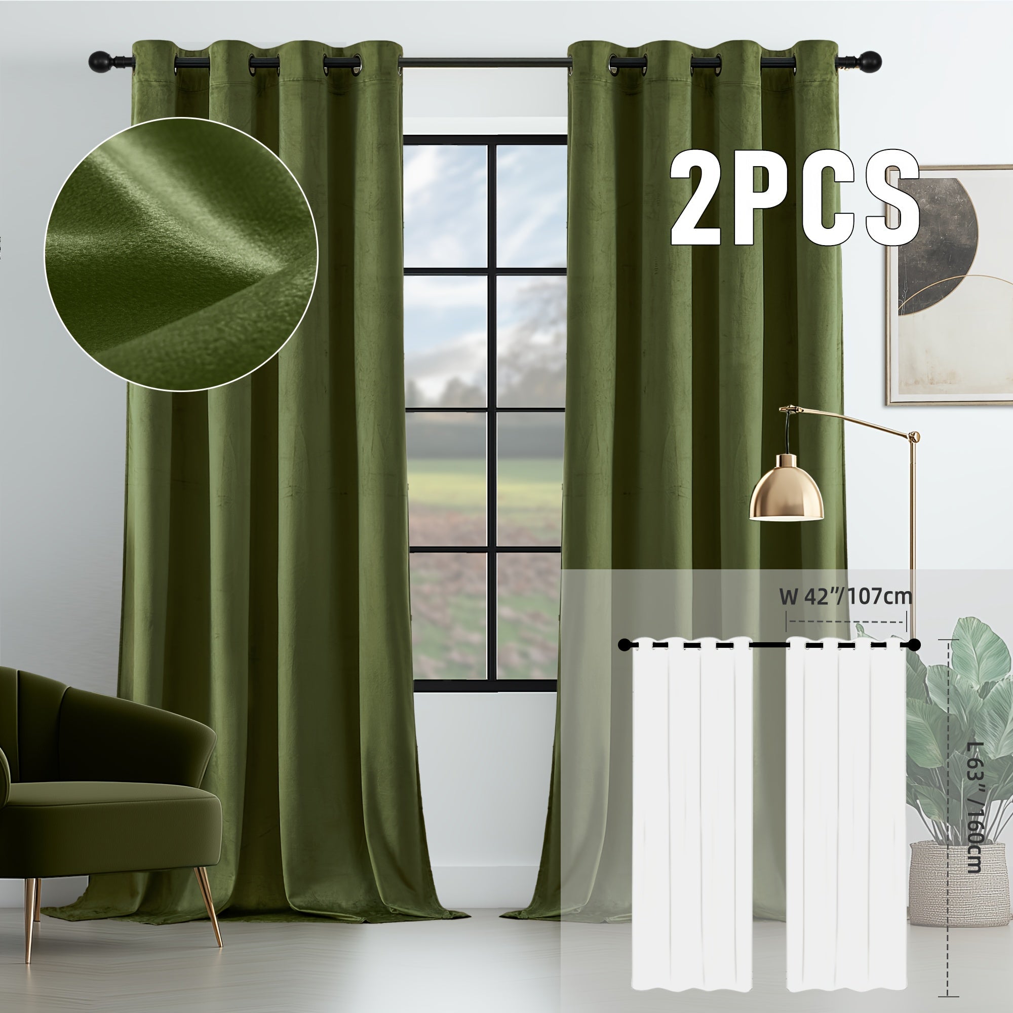 Velvet Room Darkening Curtains 2 Panels | Grommet Top Thermal Insulated Soundproof Blackout Curtains for Living Room Bedroom, Soft Solid Color Vintage Window Drapes