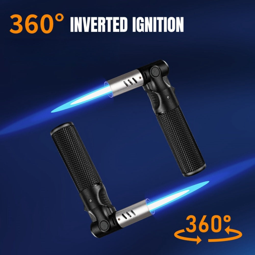 Windproof Torch Lighter ¨C Refillable Jet Flame Butane Lighter with 360¡ã Inverted Ignition, 1800¡ãC High Temp Blowtorch, Flame Size Adjustment, Portable for Camping, BBQ, Welding, Soldering (Butane Not Included)