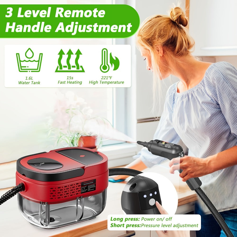 Handheld Steam Cleaner 1500W High Pressure 54.1oz Tank 3-Level Adjustable Portable Steamer for Home Car Furniture Tile Grout Bed Bugs Bathroom Kitchen Floor Upholstery