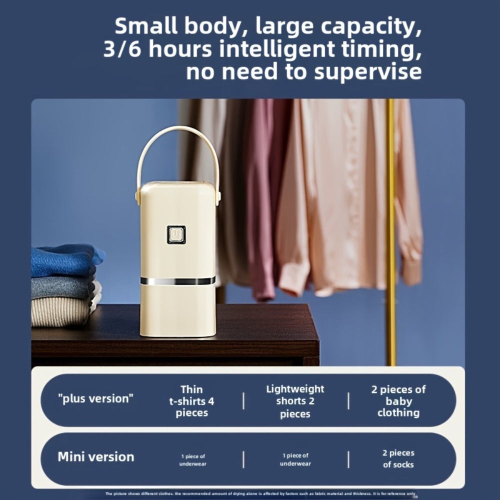 Portable Mini Dryer with Timer Function Compact Travel Clothes Dryer with Drying Bag for Delicates Underwear Small Clothing Items Apartments Dorms RVs Quick Easy Use