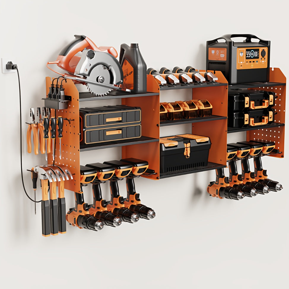 Power Tool Organizer Wall Mount with Charging Station | 3-Layer Cordless Drill Holder Storage Rack 45.5 Inch Heavy Duty ¨C Adjustable Garage Tool Shelf for Workshop & Tool Room