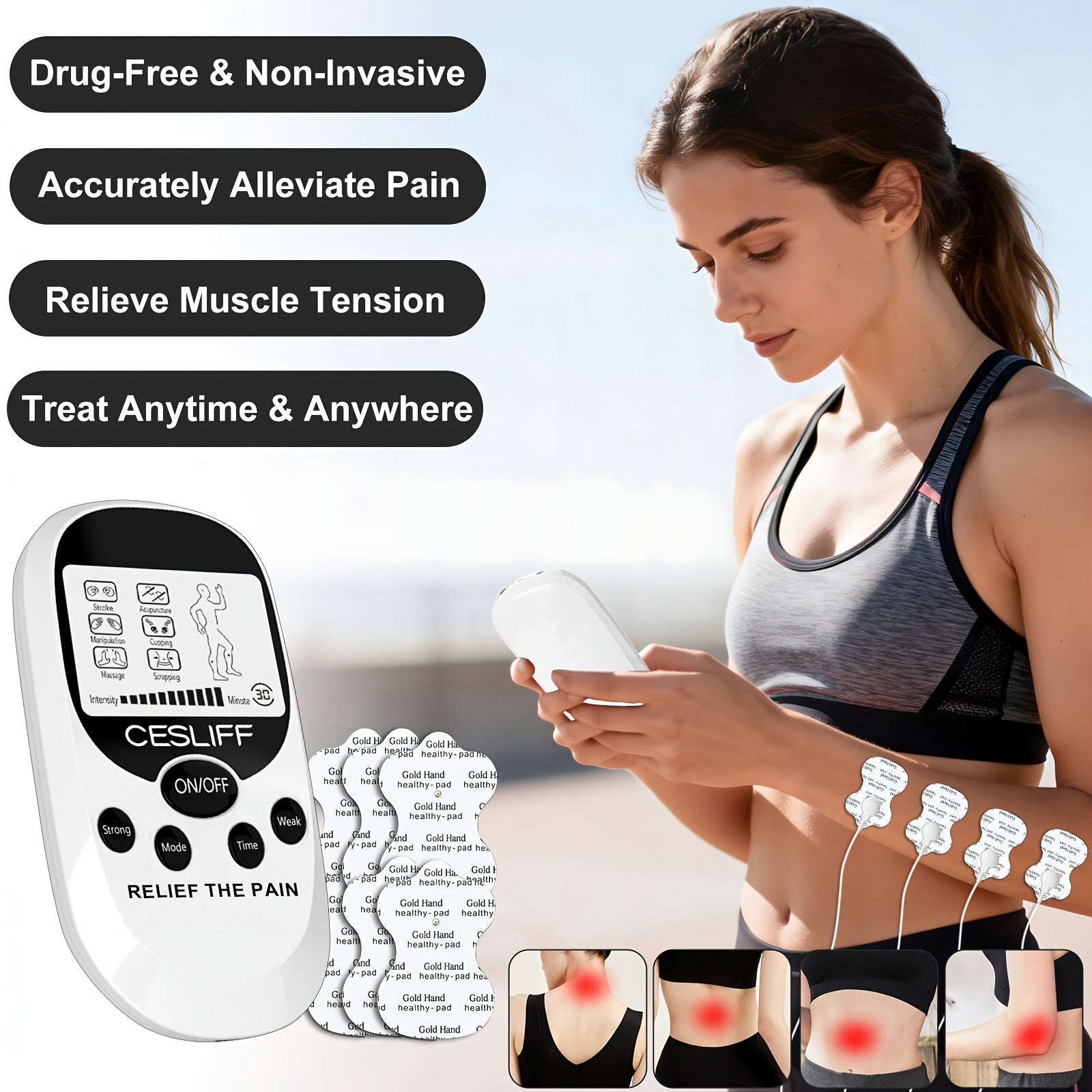 TENS EMS Dual Channel Muscle Stimulator Massager ¨C 8 Electrodes for Back, Shoulder & Knee Pain Relief, Muscle Recovery, Portable Electric Pulse Therapy Device