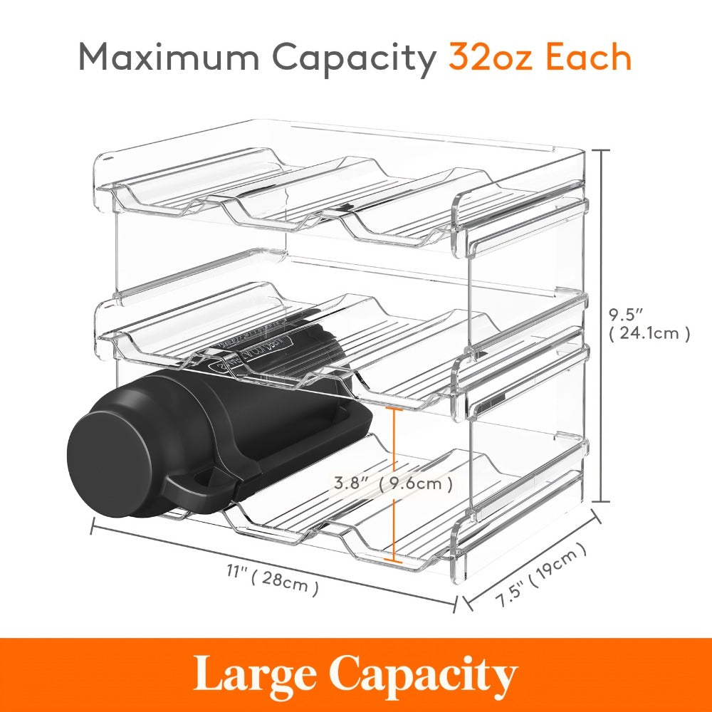Stackable Water Bottle Organizer for Cabinet & Kitchen Pantry ¨C Tumbler Travel Mug Cup Holder, Plastic Fridge Wine Rack, Holds 5/6/8/9/11/12 Bottles