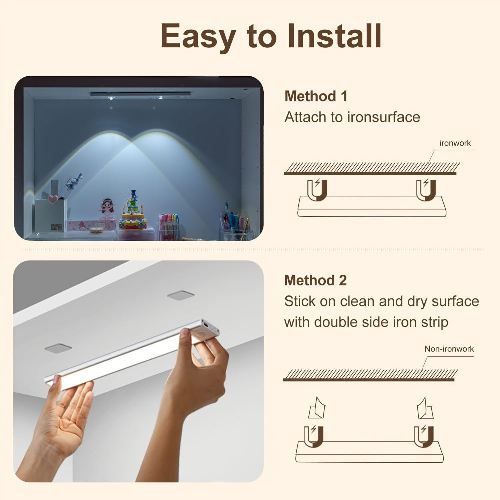 Motion Sensor LED Cabinet Light USB Rechargeable Dimmable Night Light Gesture Control 3 Modes Wireless Under Cabinet Lighting for Kitchen Bedroom Stairs Closet Reading Bedside 2pcs 3pcs