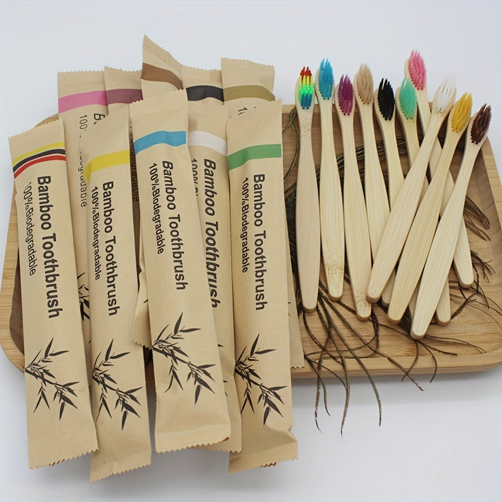 Bamboo Toothbrushes 20-Pack Soft Bristles - Individually Wrapped Eco-Friendly Wood Handle for Sensitive Teeth & Gums, Daily Oral Care Home Travel Hiking