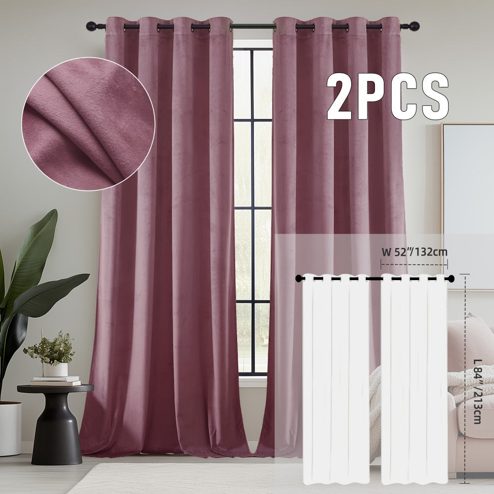 Velvet Room Darkening Curtains 2 Panels | Grommet Top Thermal Insulated Soundproof Blackout Curtains for Living Room Bedroom, Soft Solid Color Vintage Window Drapes