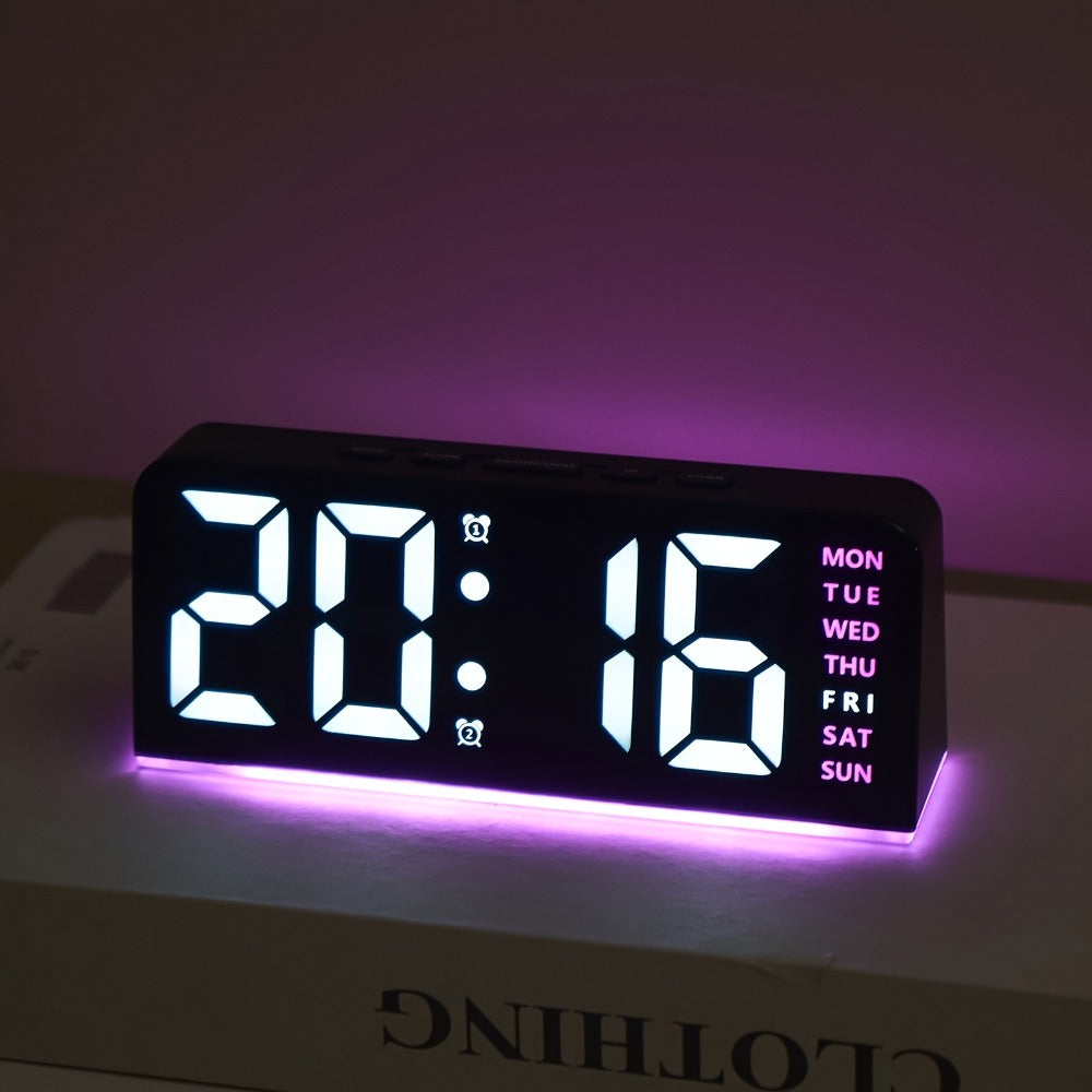 Digital LED Alarm Clock with Temperature Display - Time, Date & Temp LED Desk Clock, USB Powered, Beep Alarm, Modern Design for Bedroom, Living Room & Office, Father's Day Gift