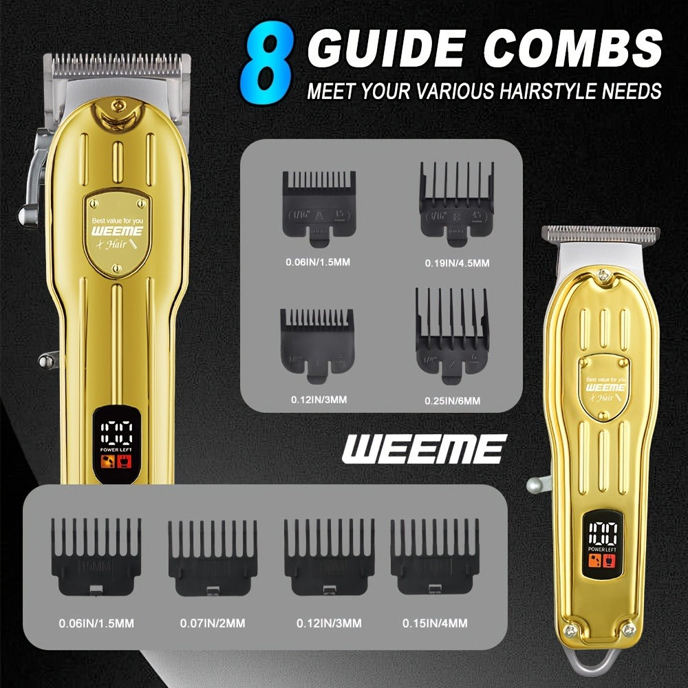 Hair Clipper & Beard Trimmer Combo Set - WEEME 2-in-1 Cordless Rechargeable Electric Hair Cutting Kit for Men, Professional Grooming Set with Trimmer, Father's Day Gift for Men, Golden & Silver