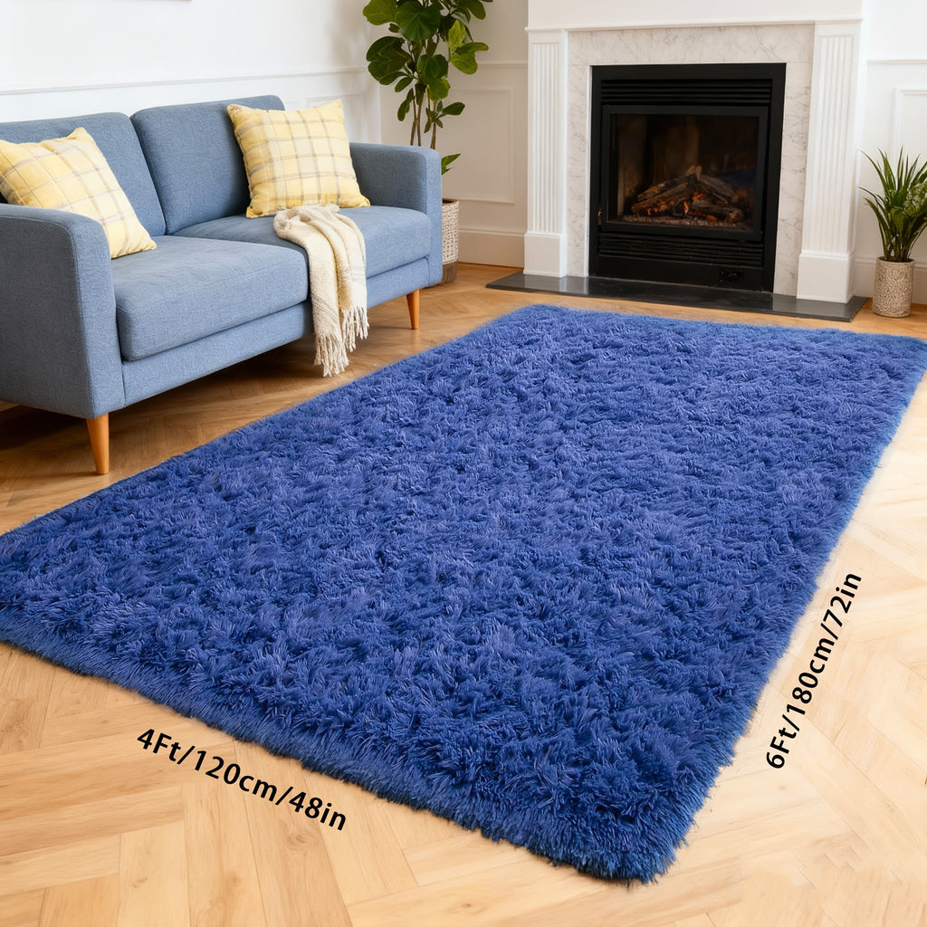 Fluffy Area Rug 4x6 - Soft High Pile Shaggy Carpet Non-Slip Indoor Floor Mat for Bedroom Living Room Dining Room, Blue & Tie Dye Rainbow Purple