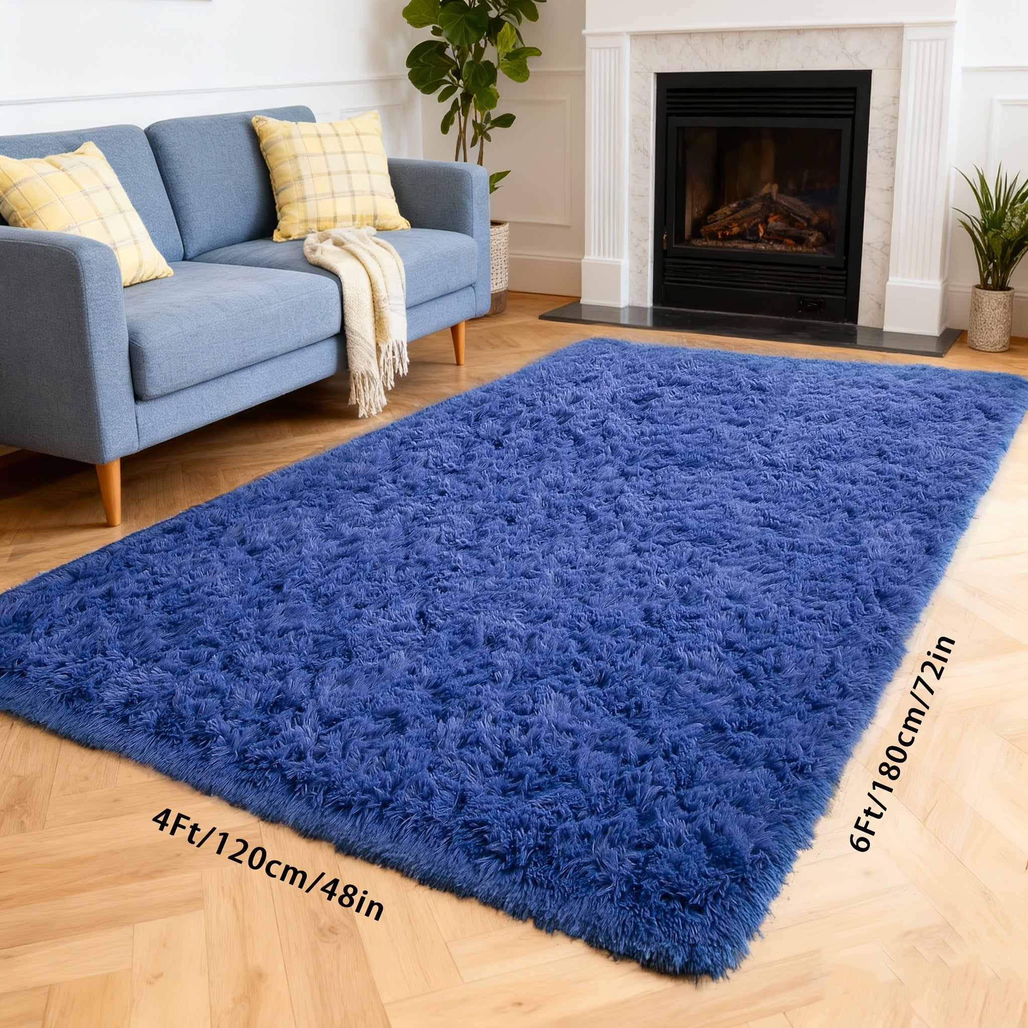 Fluffy Area Rug 4x6 - Soft High Pile Shaggy Carpet Non-Slip Indoor Floor Mat for Bedroom Living Room Dining Room, Blue & Tie Dye Rainbow Purple