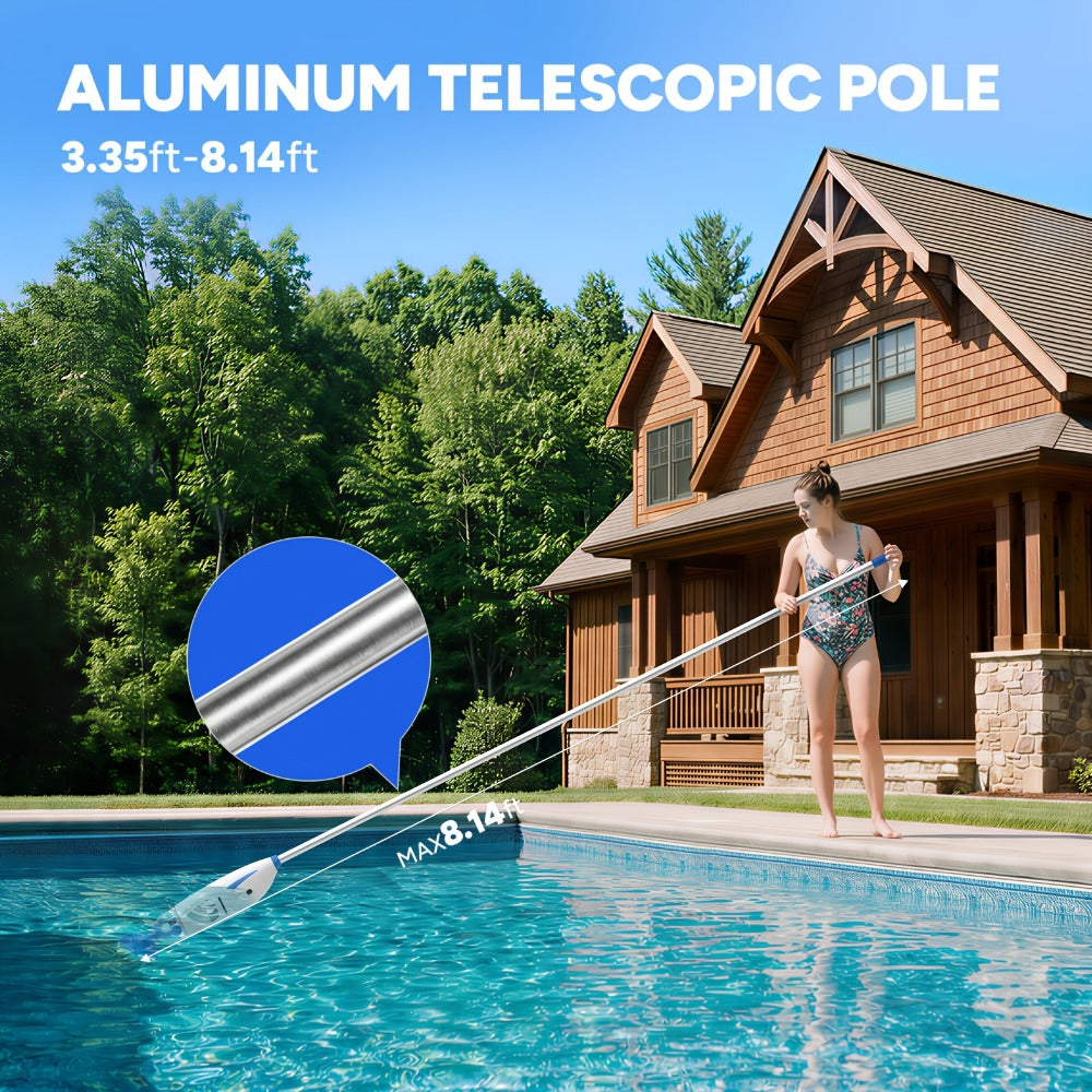 Cordless Pool Vacuum Cleaner with Telescopic Pole, 15.8 GPM Powerful Suction, 60-Min Runtime, Handheld Rechargeable Pool Cleaner for Above Ground & Inground Pools, Removes Leaves & Debris