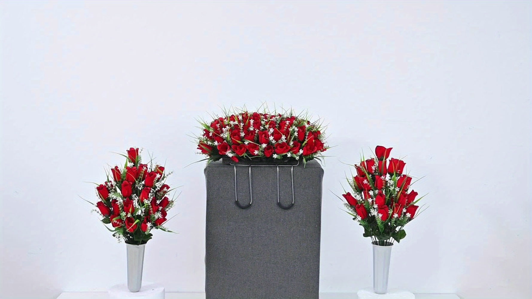 Artificial Cemetery Grave Flowers Silky Rose Bouquet Memorial Decoration