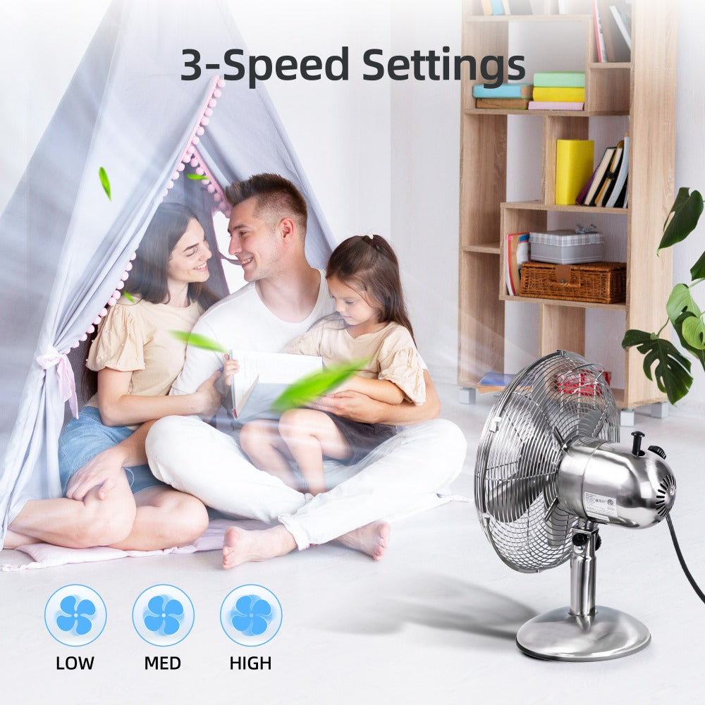Oscillating Table Fan 12 Inch Quiet 3-Speed Adjustable Tilt with Safety Grill for Home Office Bedroom Dorm Desktop Personal Cooling Fan