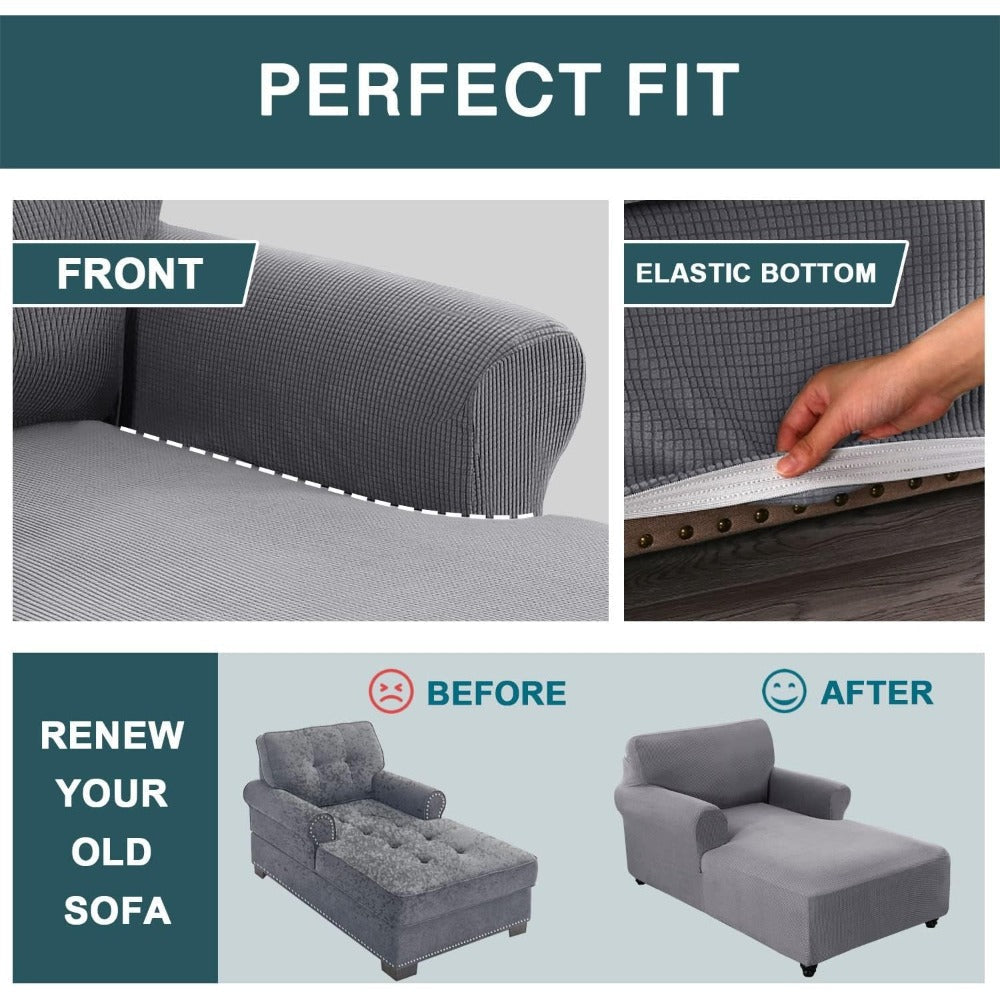 Chaise Lounge Cover Stretch Slipcover Jacquard Fabric Chair Sofa Protector for Living Room Bedroom Machine Washable Multi-Color