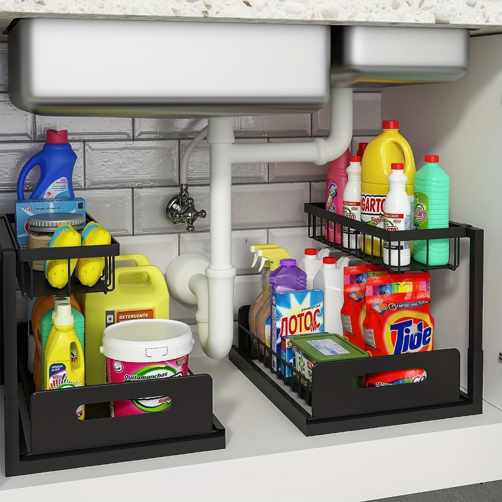 Under Sink Organizer Pull Out 2 Tier Slide Out Cabinet Shelf ¨C Kitchen Bathroom Storage Rack Utility Organizer 1 or 2 Pack