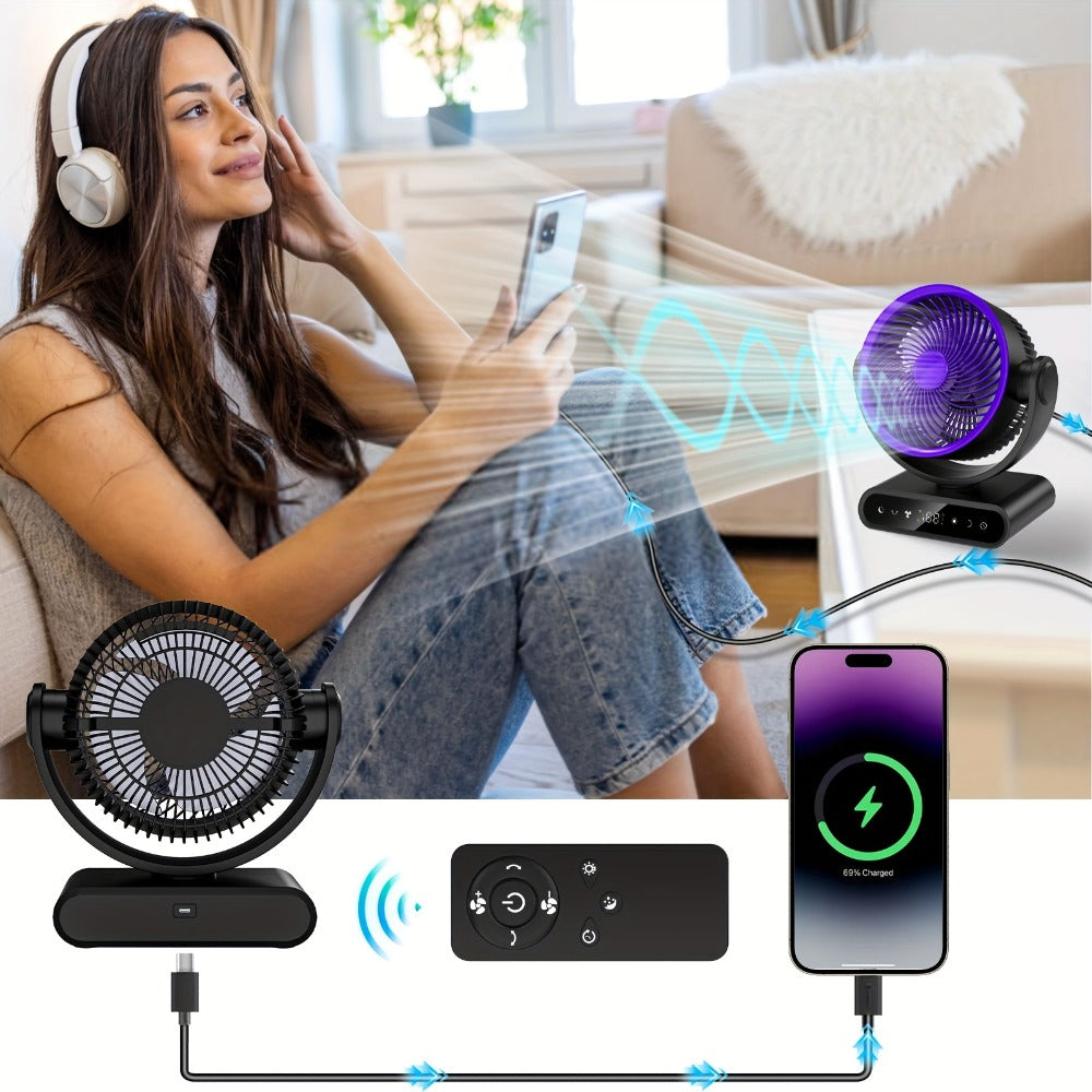Camping Fan with LED Light Battery Powered 20000mAh 40000mAh 9-Inch 5-Speed Remote Control 90¡ã Tilt 120¡ã Oscillating Quiet Air Circulator for Outdoor Home