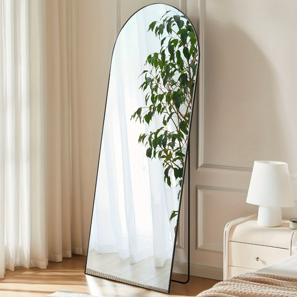 Full Length Floor Mirror with Stand ¨C Arched & Rectangular Full Body Mirror, Aluminum Alloy Frame, Shatter-Proof Nano Glass, Bedroom Living Room Cloakroom Wall Leaning Mirror